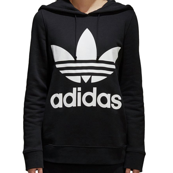 adidas Tops - Adidas black trefoil spellout hoodie sweatshirt